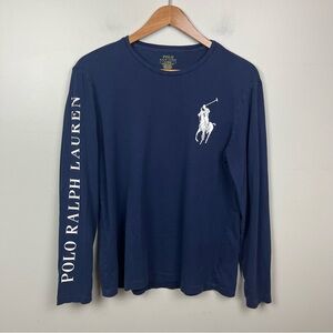 POLO RALPH LAUREN Mens Navy Blue BIG LOGO Crew Neck Cotton Pullover Size M